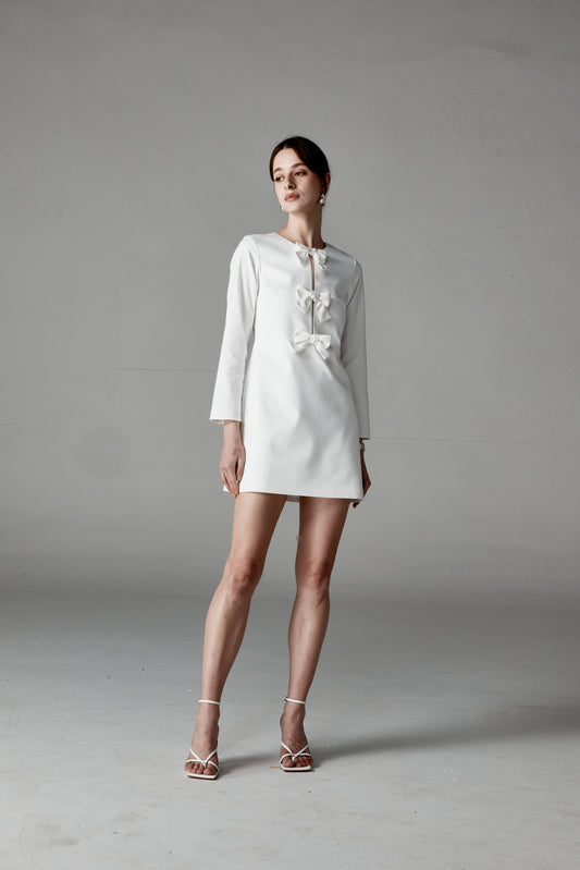 Wilhelmina long-sleeve shift mini dress