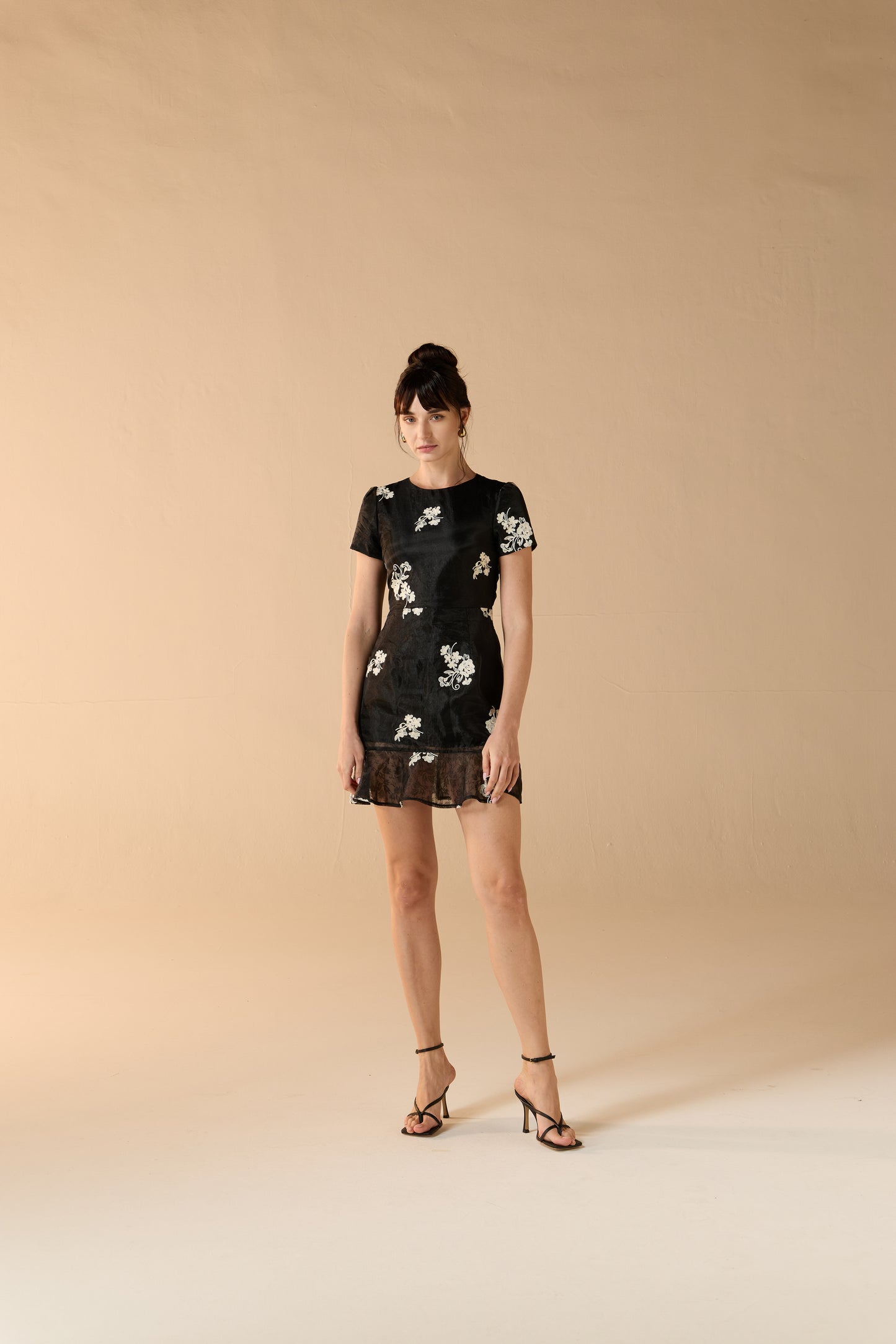Cherry Floral Chiffon Overlay Mini Dress Midnight Black