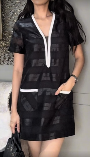 Midnight Check V-neck Mini Dress Midnight