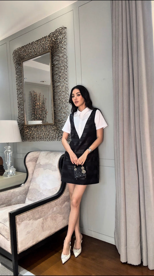 Charlotte Monochrome Pinafore Mini Dress Monochrome