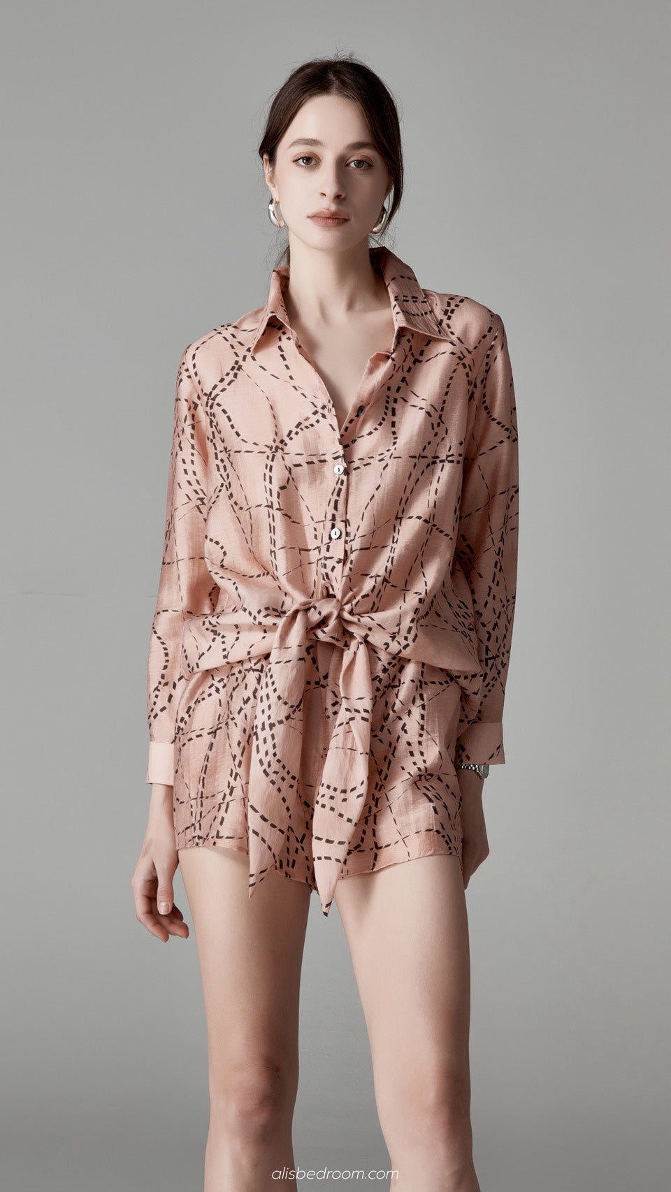 Seraphina long-sleeve front-tie shirt Seraphina tailored short