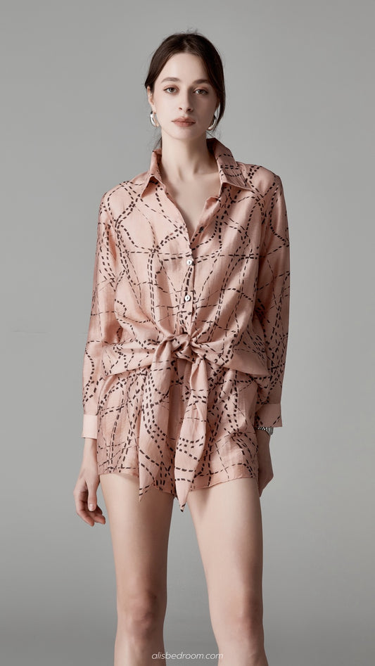 Seraphina long-sleeve front-tie shirt Seraphina tailored short