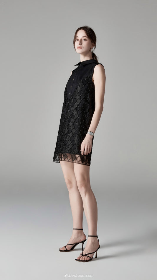 Honoria Sequin-Embroidered Shift Dress