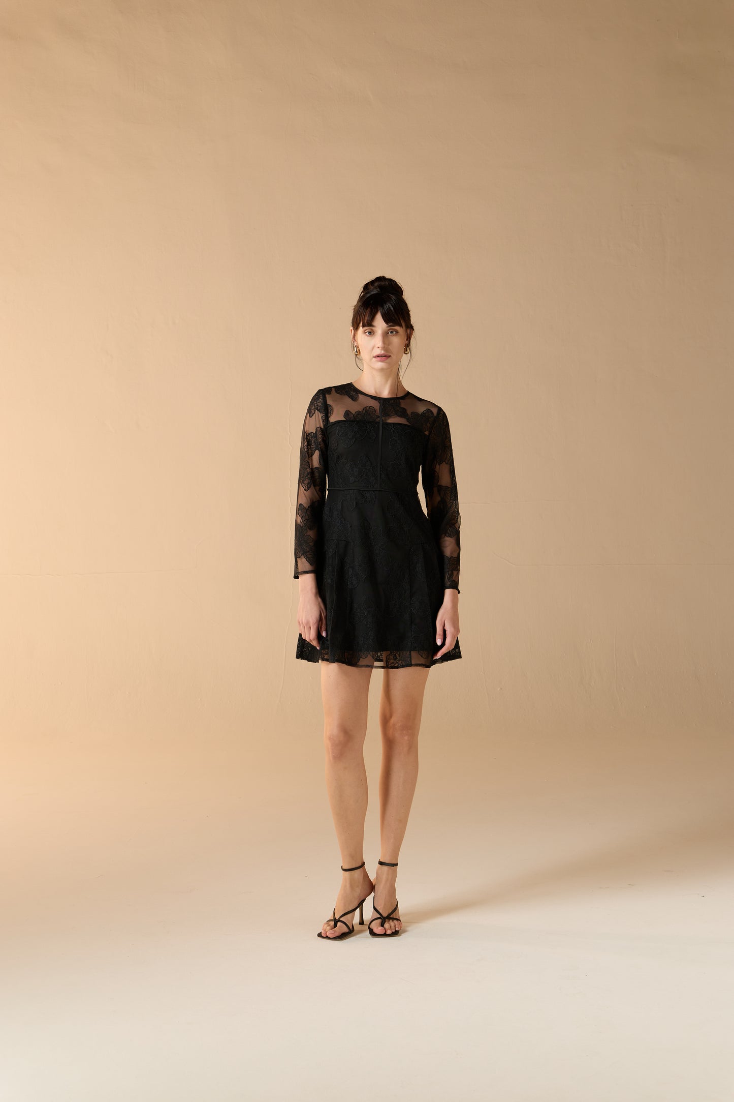 Dahlia Floral Baroque Lace Overlay Dress Midnight Black