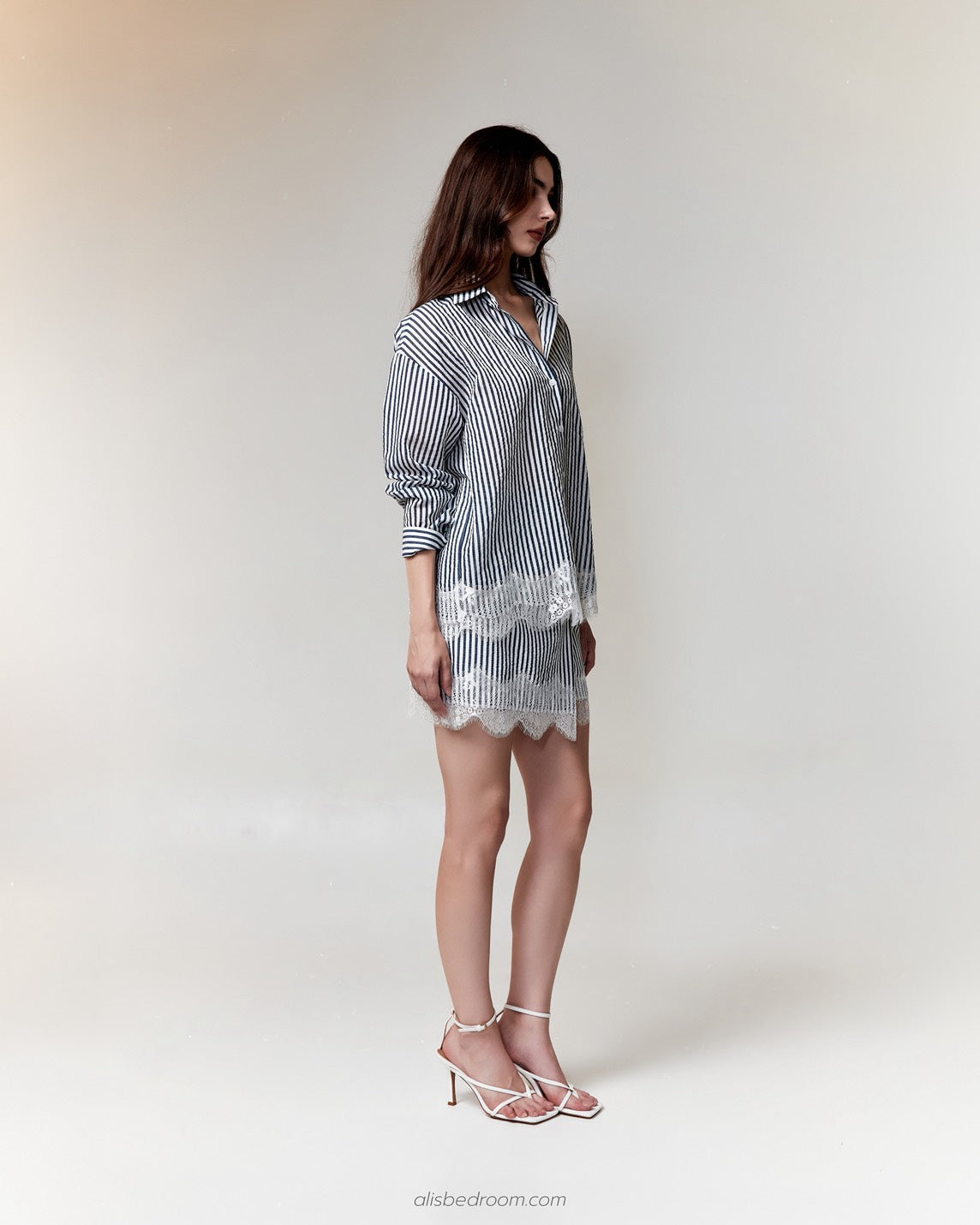 Isolde Stripe Shirt Venetia Lace Mini Skirt