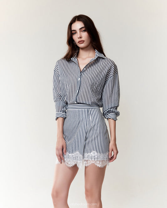 Isolde Stripe Shirt Venetia Lace Mini Skirt