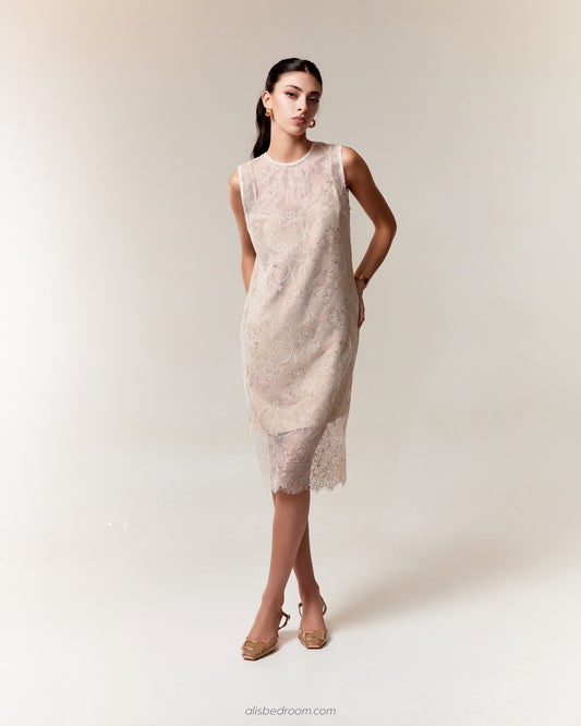 Calliope Crystal Lace Dress Coquille Lace