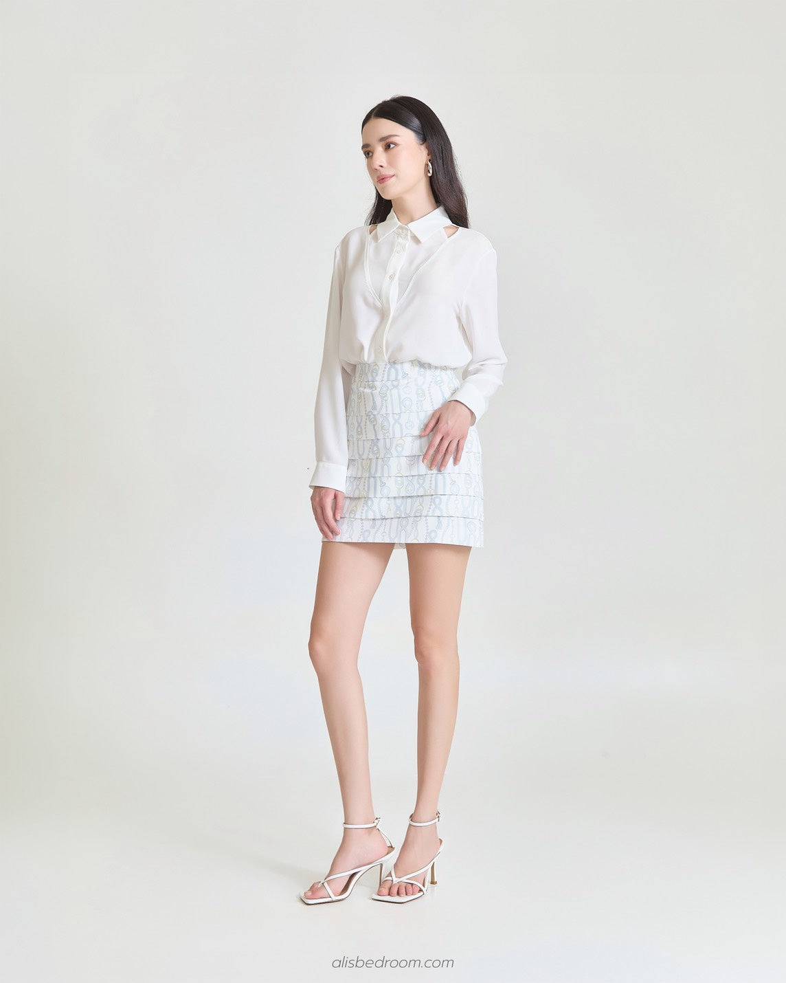 Cotton cloud long sleeve shirt Pink dawn clouds blouse Sweet chain layered skirt  (shipped on 27/07/2026 )
