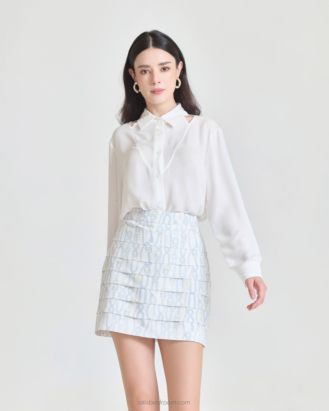 Cotton cloud long sleeve shirt Pink dawn clouds blouse Sweet chain layered skirt  (shipped on 27/07/2026 )