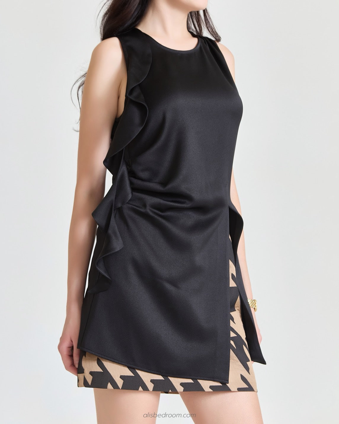 Noir Houndstooth Ruffle Dress set